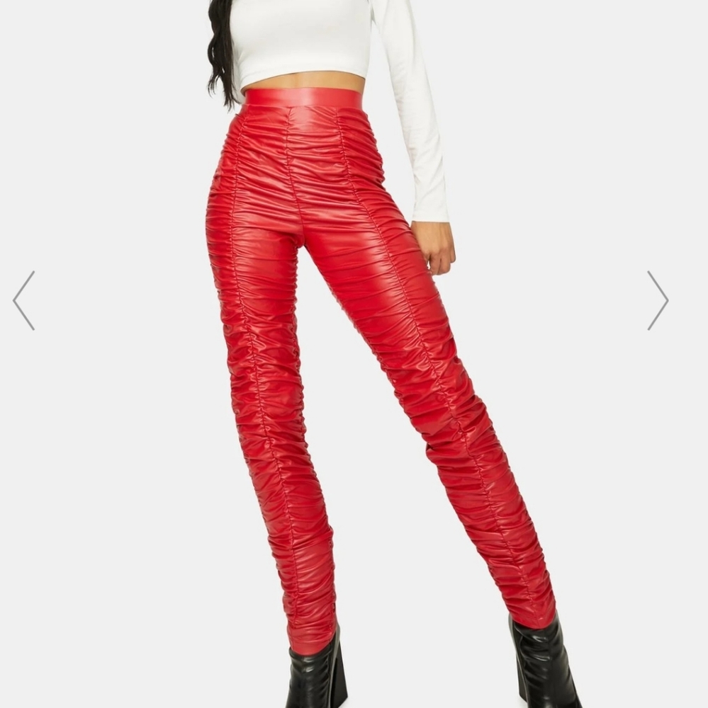 BRAND NEW Dolls Kill Red Ruched Leather Leggings